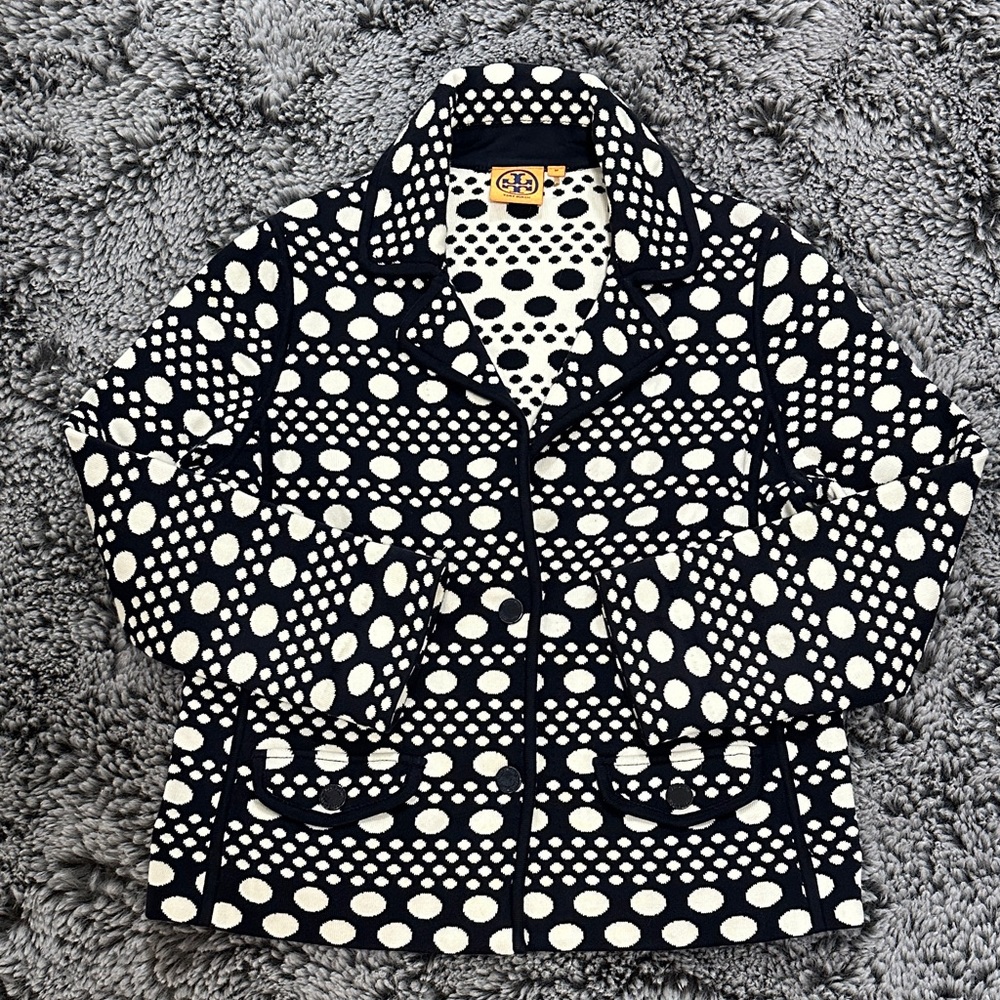 Tory Burch Polka Dot Navy and Cream Blazer - Picture 4 of 12